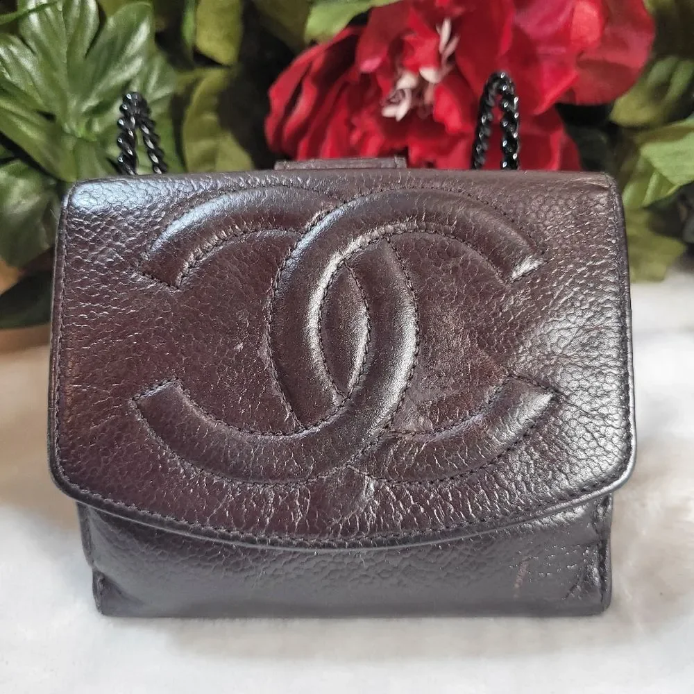 Authentic Chanel Caviar Leather Compact Wallet